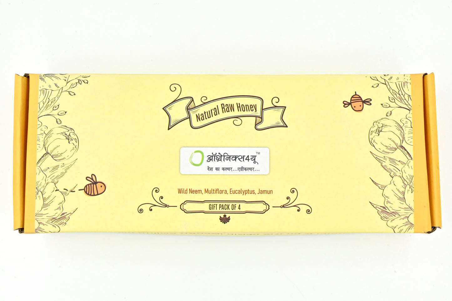 Organics4U’s Festive Gift Hamper |4 Varities of Honey with a Postcard | Diwali Honey Pack for Employees | Diwali Gift Items | Gifts for Family and Friends Corporate Office Clients