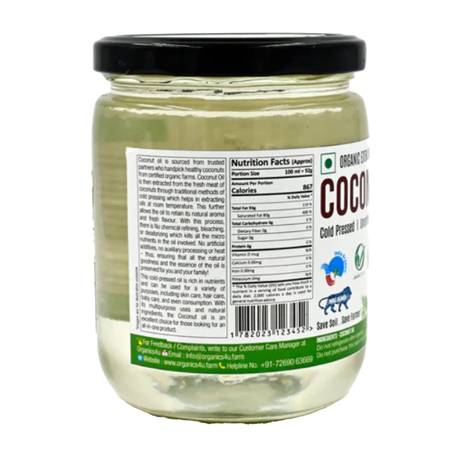 Organic Coconut Oil Cold-Pressed I Organic Certified I Fresh Flavor & Aroma for Cooking & Healthy Skin and Hair