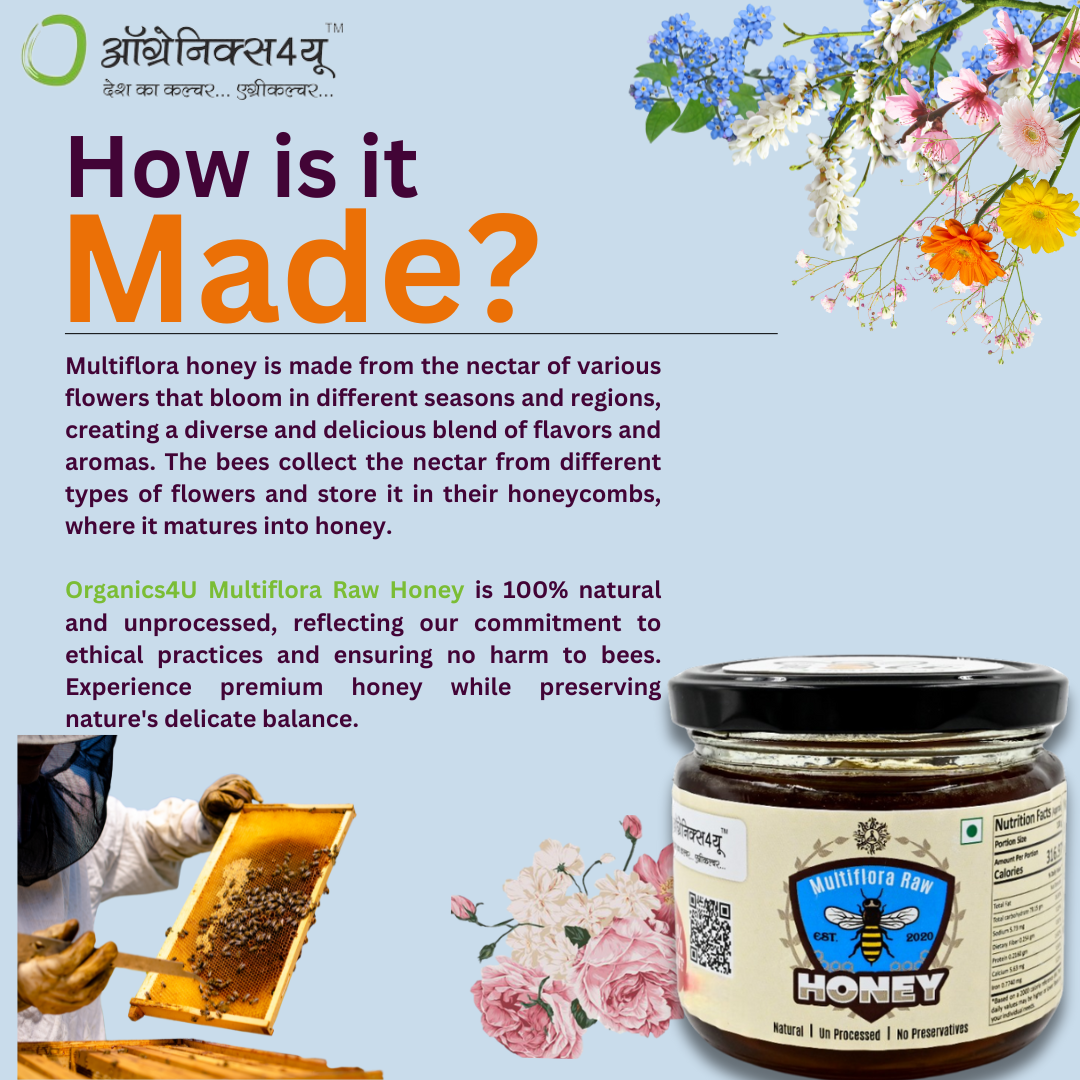 Natural Goodness of Multiflora Raw Honey by Organics4U - 100% Pure & Enchantingly Delicious!