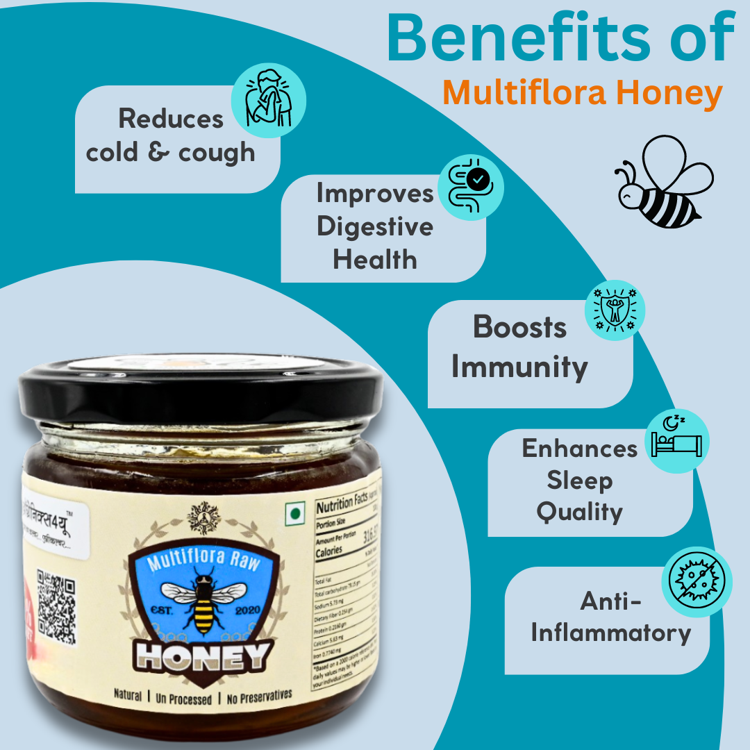 Natural Goodness of Multiflora Raw Honey by Organics4U - 100% Pure & Enchantingly Delicious!