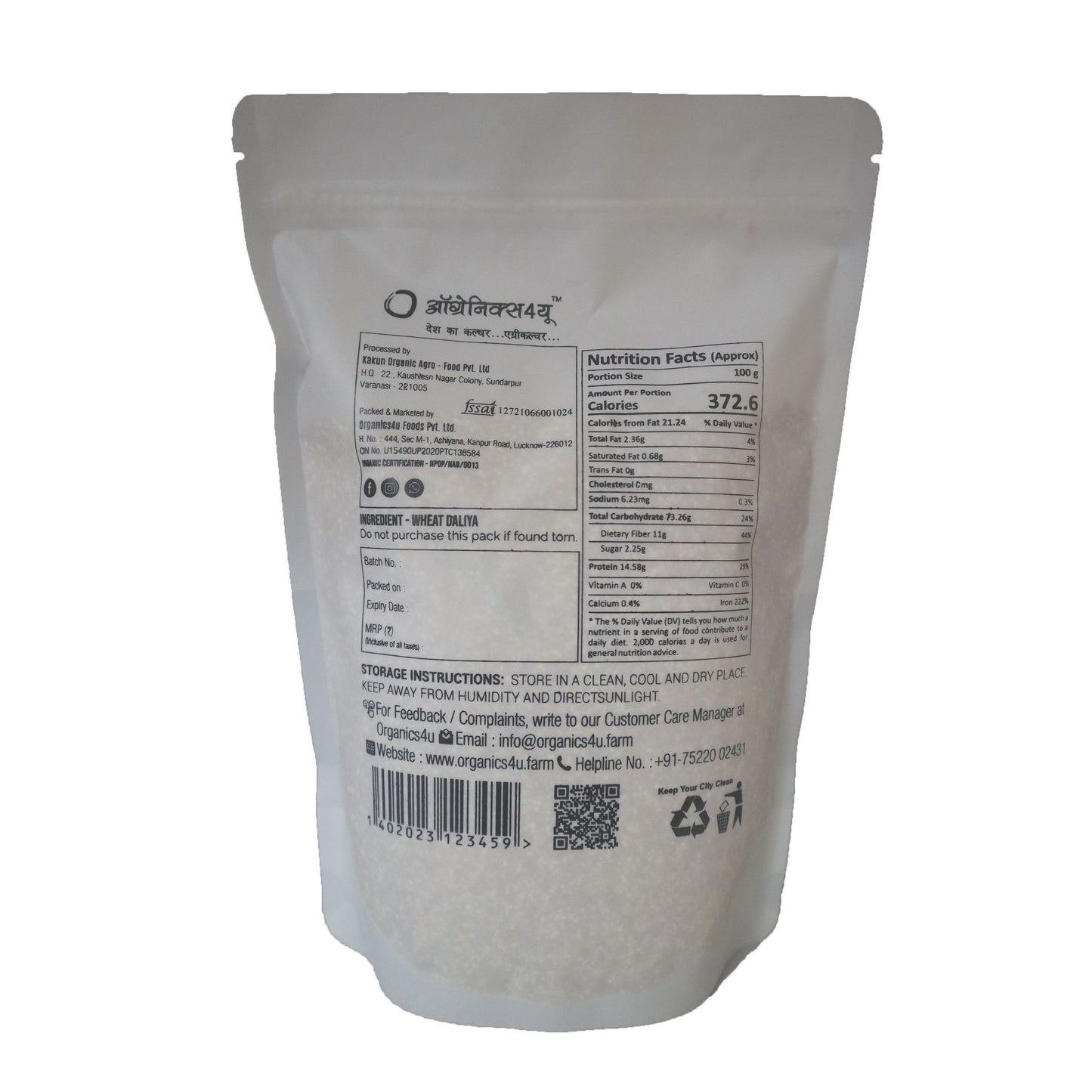 Organic Katiya Wheat Daliya - 100% Natural - Diet Food