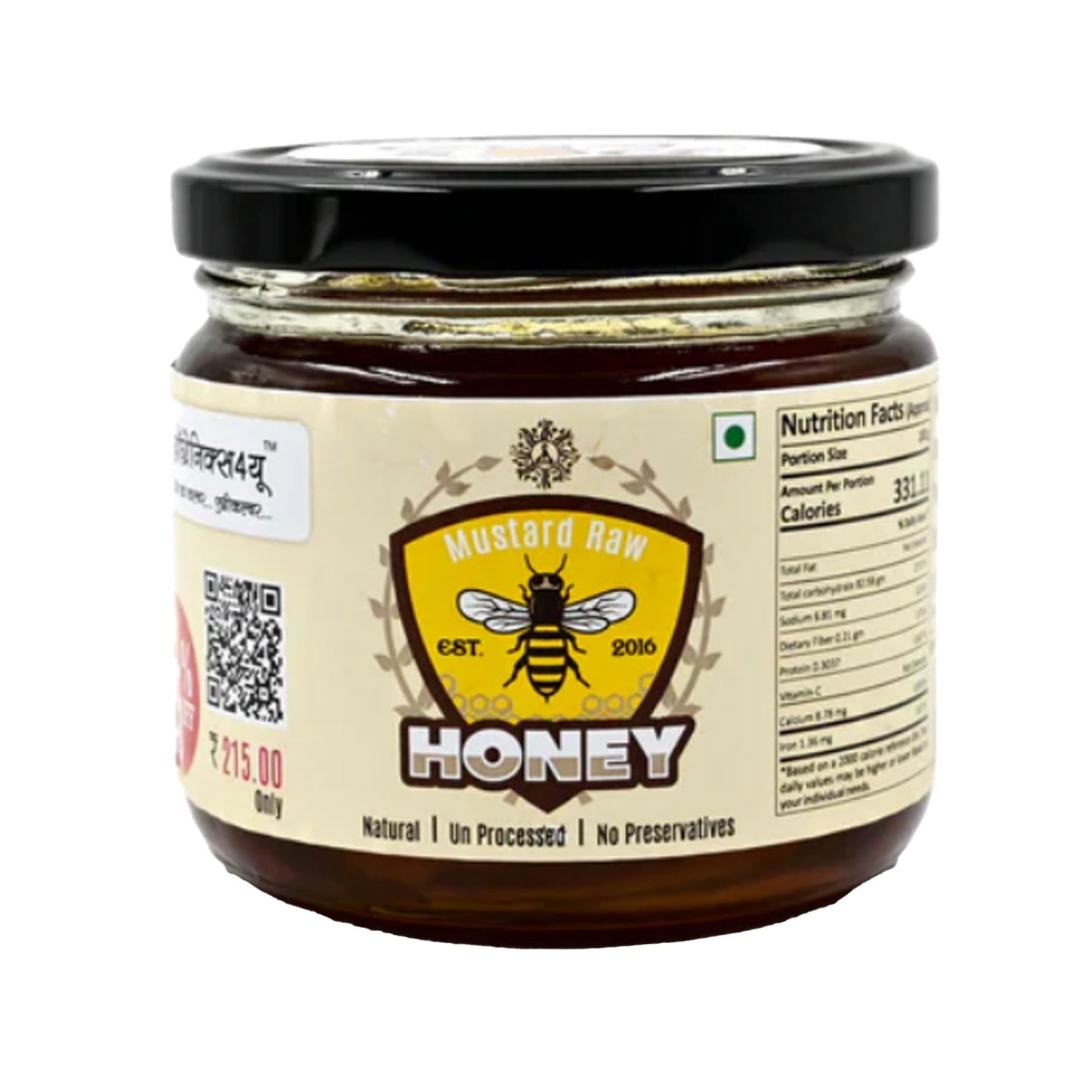 Delicious Mustard Raw Honey by Organics4U - 100% Pure & Natural, Unprocessed & No-preservatives, No Additives & Ethically Crafted