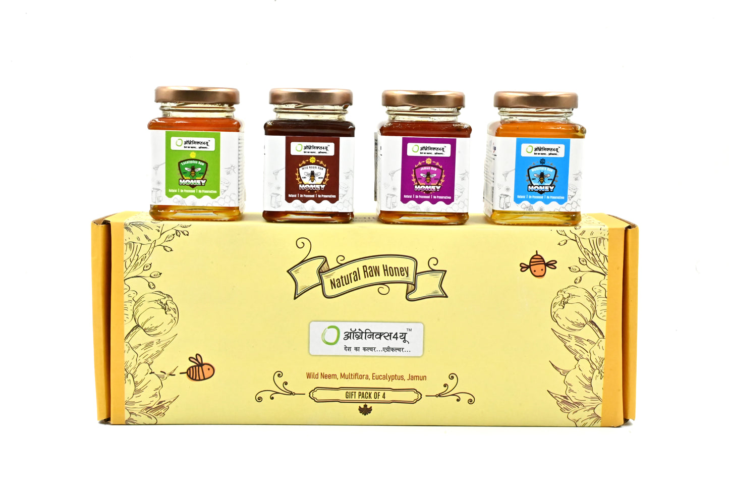 Honey Gift Hamper | 4 Honey Varieties With Postcard | For Family & Friends