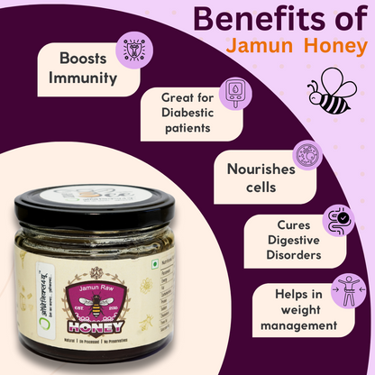 Jamun Honey - 100% Pure - Raw Honey In A Glass Bottle - Sugar Substitute - Natural Honey